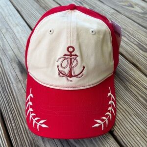 NWT Anthropologie Red and Cream Women’s Anchor Hat